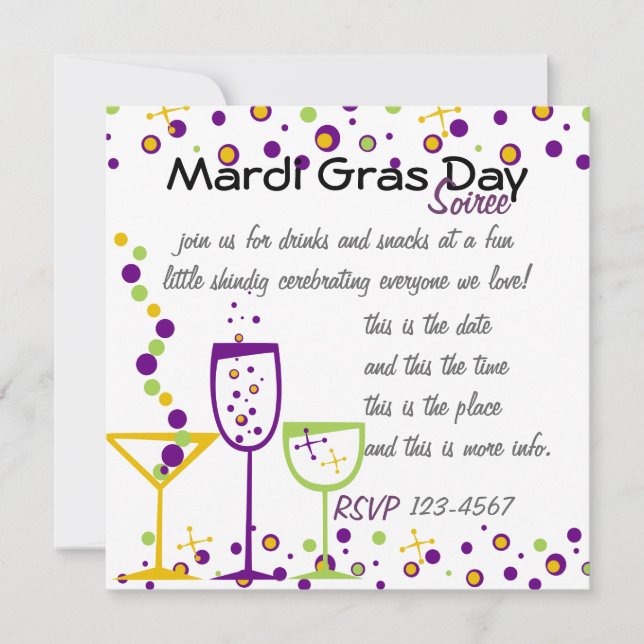 Invitación Cócteles de Mardi Gras (Anverso)