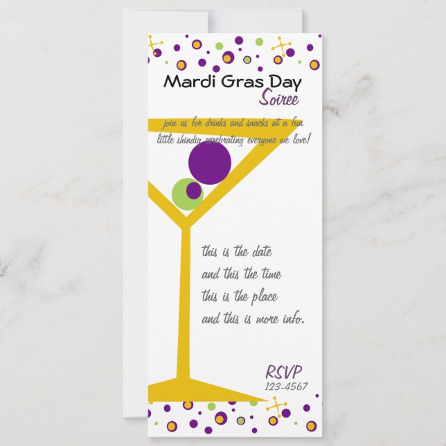 Invitación Cócteles de Mardi Gras (Anverso)