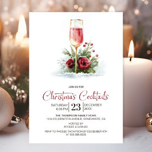 Invitación Cócteles de Navidad con champán rosado