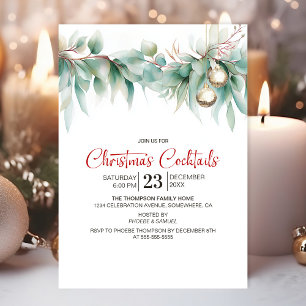 Invitación Cócteles de Navidad con Verde Acuarela