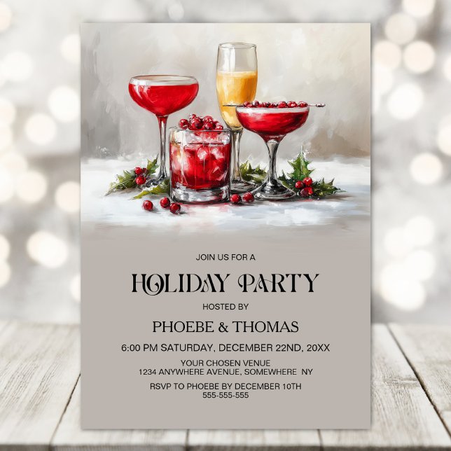 Invitación Cócteles de Navidad Fiesta de Holly (Subido por el creador)