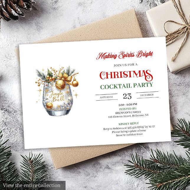 Invitación Cócteles de Navidad para animar el espíritu fiesta (Making Spirits Bright Christmas cocktails party Invitation)