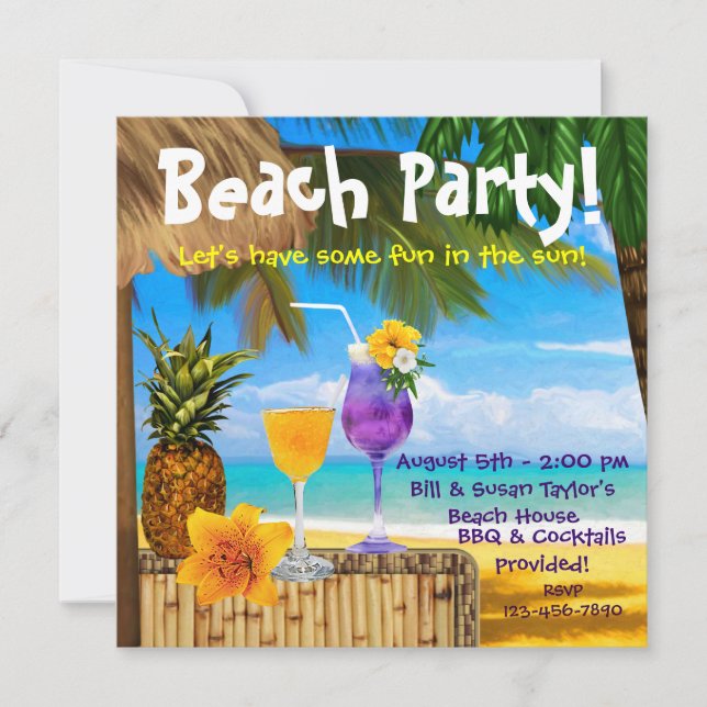 Invitación Cócteles de palmera Fiesta de playa para adultos (Anverso)