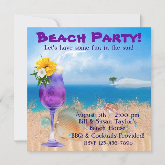 Invitación Cócteles de palmera Fiesta de playa para adultos (Anverso)