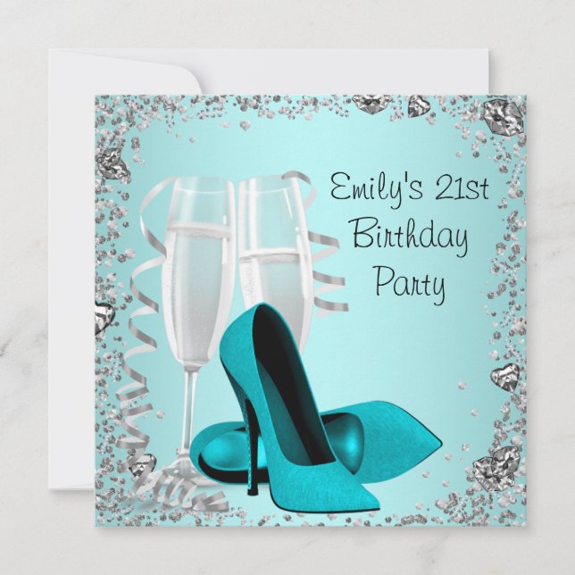 Invitación Cócteles de tacones altos Verde azulado Fiesta de  (Anverso)