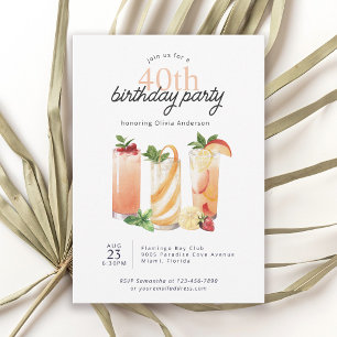 Invitación Cócteles de verano moderno 40 Fiesta de cumpleaños