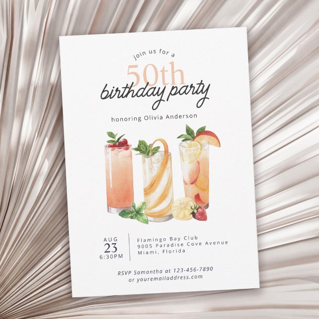 Invitación Cócteles de verano modernos 50 cumpleaños (Available in both printed and instant download formats!)