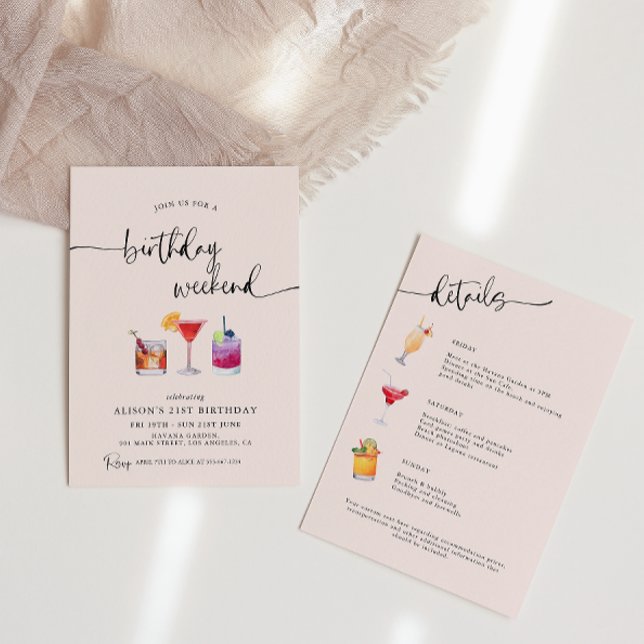 Invitación Cócteles divertidos Cumpleaños Fin de Semana Itine (Subido por el creador)