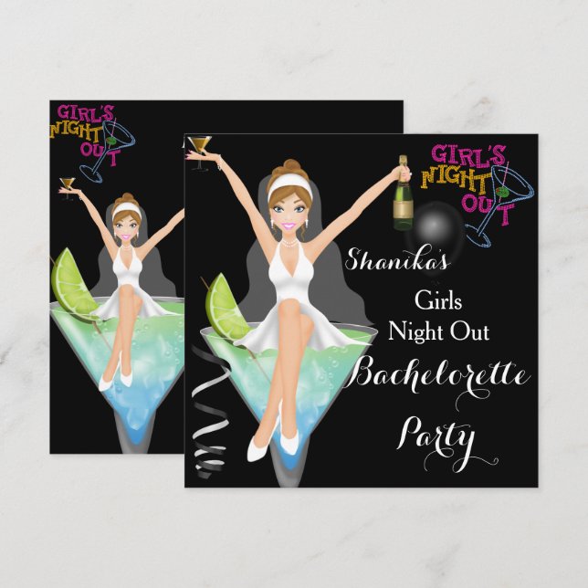 Invitación Cócteles Divertidos para la Fiesta de Soltera Bebi (Anverso / Reverso)