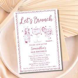 Invitación Cócteles Divertidos Rosa Vamos a Brunch Cualquier 
