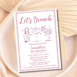 Invitación Cócteles Divertidos Rosa Vamos a Brunch Cualquier