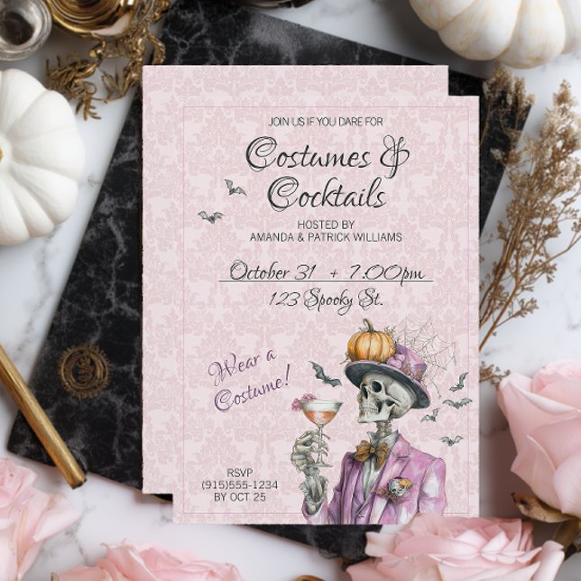 Invitación Cócteles elegantes de disfraces para adultos Hallo (Elegant Costumes and Cocktails Halloween Party Invite)