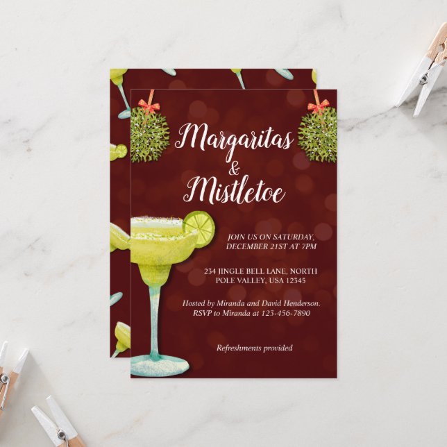 Invitación Cócteles Fiestas de Margaritas y Navidades Mistlet (Anverso/Reverso In Situ)