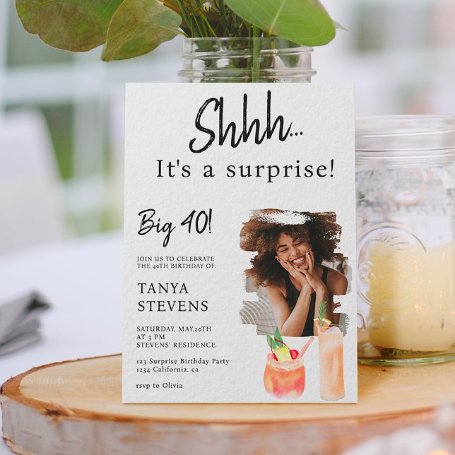 Invitación Cócteles foto blanca sorpresa cuarenta cumpleaños (Subido por el creador)