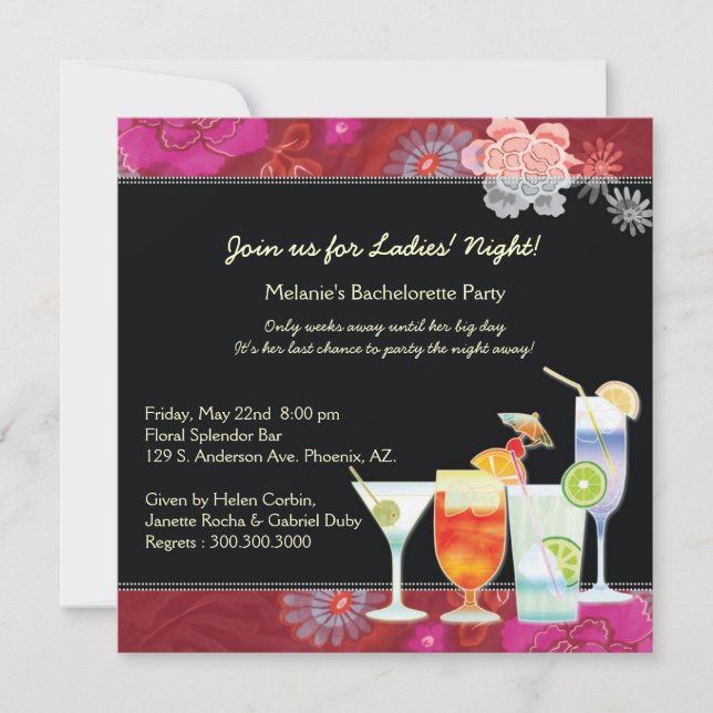 Invitación Cócteles glamorosos, fiesta de la bachillerato ros (Anverso)