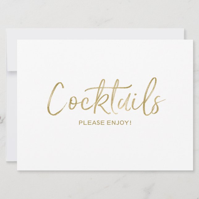 Invitación "Cócteles" Letrero de Boda | Dorado Elegante (Anverso)