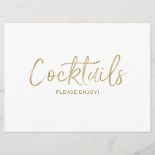 Invitación "Cócteles" Letrero de Boda   Dorado Elegante