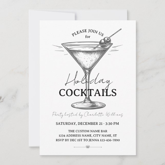 Invitación Cócteles Navideños Bebidas Negras y Blancas Navida (Anverso)