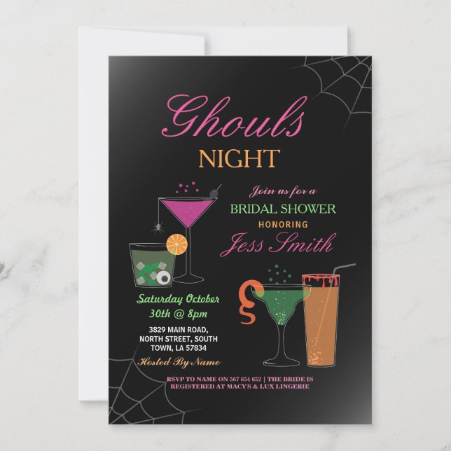 Invitación Cócteles nupciales de la ducha de Halloween de la (Anverso)