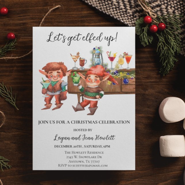 Invitación Cócteles para la fiesta de Navidad Let's Get Elfed (Subido por el creador)