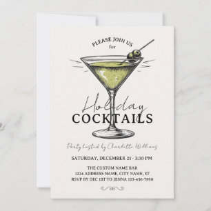 Invitación Cócteles Retro de Vacaciones Bebidas Fiesta de Nav