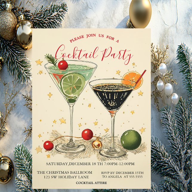 Invitación Cócteles Retro Estrellas Navidad Verde  (Subido por el creador)