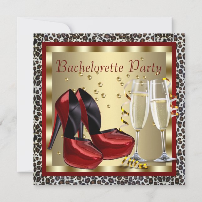 Invitación Cócteles Rojo de tacones altos zapatos Leopard Bac (Anverso)