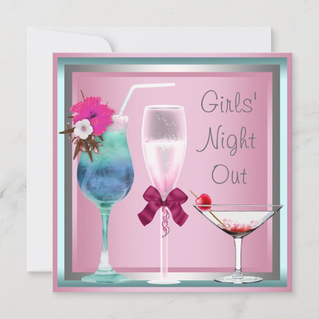 Invitación Cócteles Rosa Azul Teal Despedida de Soltera (Anverso)