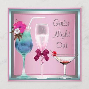 Invitación Cócteles Rosa Azul Teal Despedida de Soltera