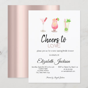 Invitación Cócteles Rosa Dorado Fiesta de Despedida de Solter