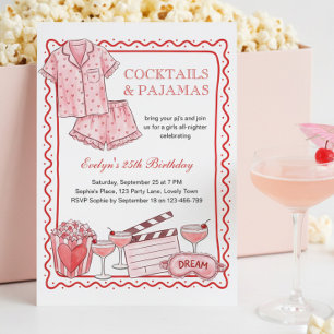 Invitación Cócteles rosados y pijamas Noche de chicas Cumplea