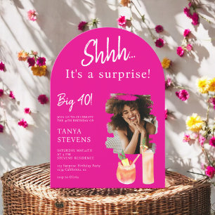 Invitación Cócteles sorpresa de foto rosa cuarenta años