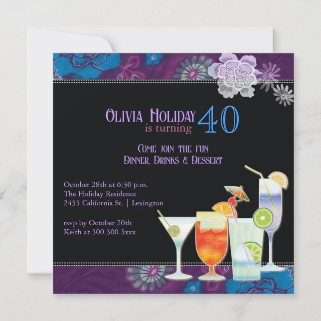 Invitación Cócteles tropicales 40.º Fiesta de cumpleaños (Anverso)