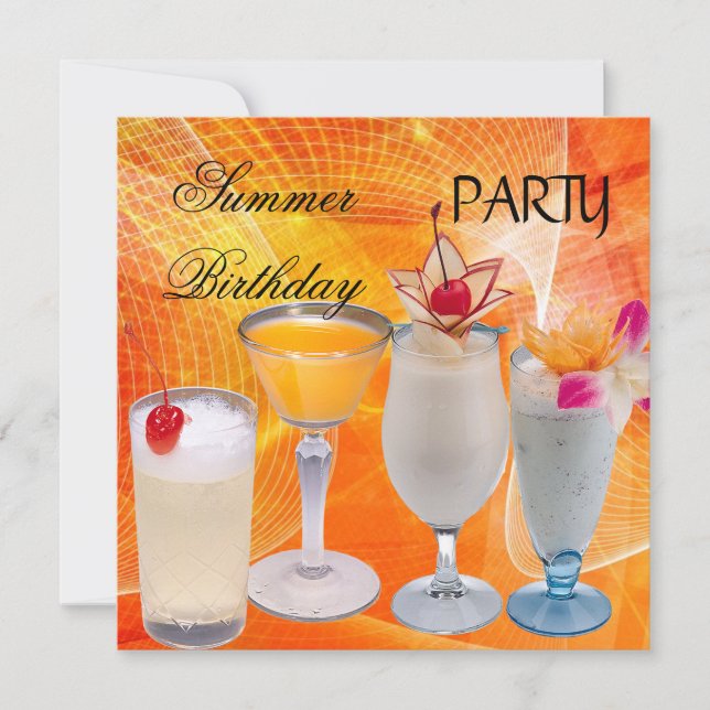 Invitación Cócteles Tropicales de Cumpleaños de Verano (Anverso)