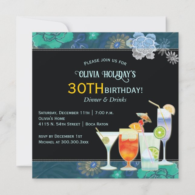 Invitación Cócteles tropicales Fiesta de cumpleaños número 30 (Anverso)