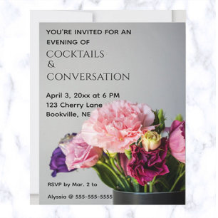 Invitación Cócteles y conversación de flores editables