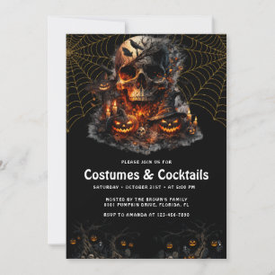 Invitación Cócteles y disfraces de cráneo gótico Halloween Pa