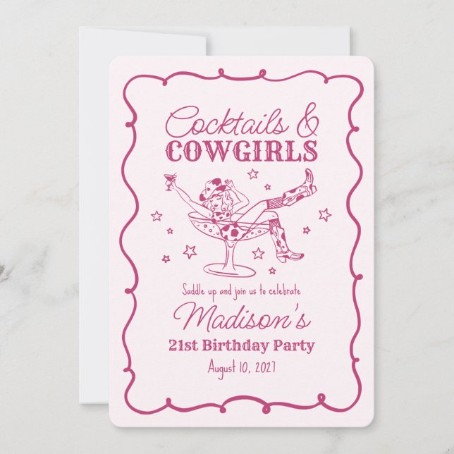 Invitación Cócteles y gallinas nash Bash Cumpleaños (Anverso)