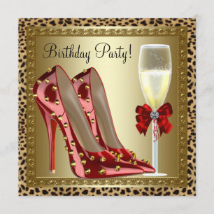 Invitación Cócteles Zapatos Rojos de Tacón Alto Cumpleaños co