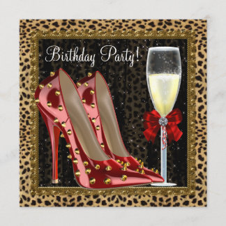 Invitación Cócteles Zapatos Rojos de Tacón Alto Cumpleaños Le