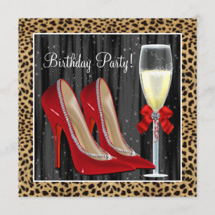Invitación Cócteles Zapatos Rojos de Tacón Alto Cumpleaños Le