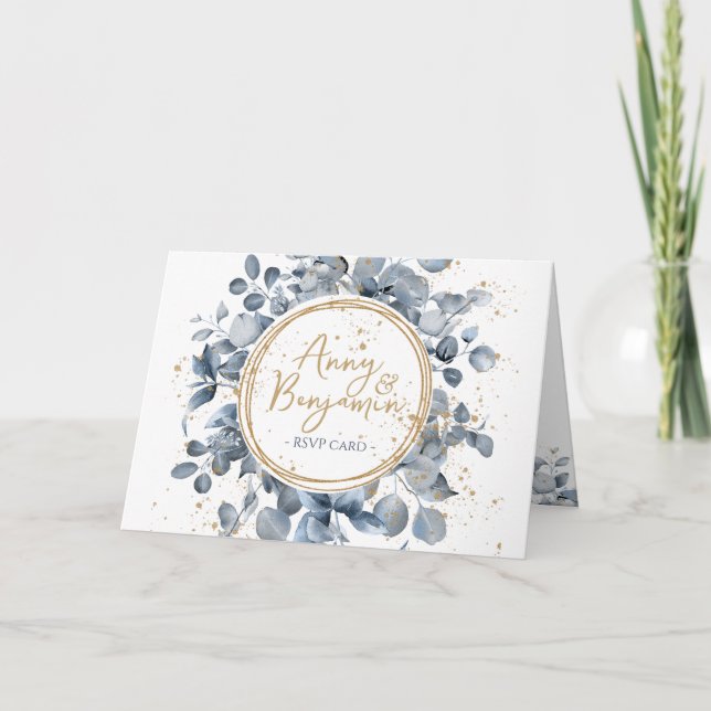 Invitación Código de Purpurina de oro Eucalyptus 01 - RSVP 1 (Anverso)