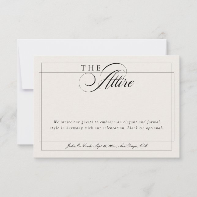 Invitación Código de Vestimenta Formal Caligrafía Marfil Negr (Anverso)
