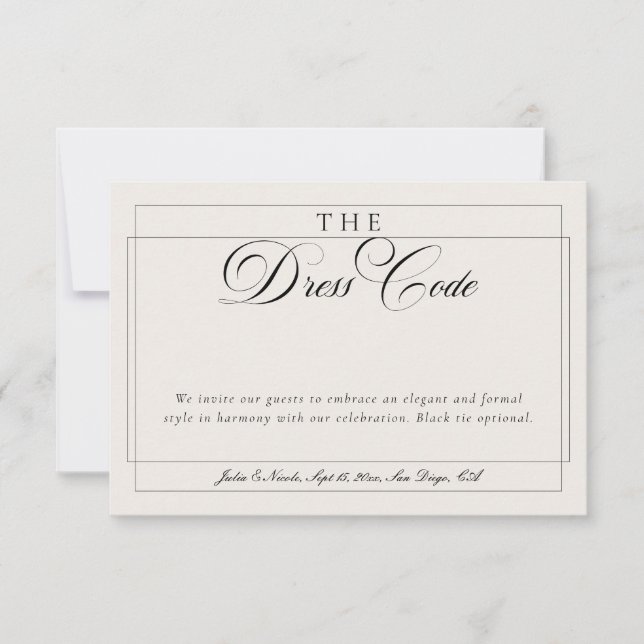 Invitación Código de Vestimenta Formal Caligrafía Marfil Negr (Anverso)