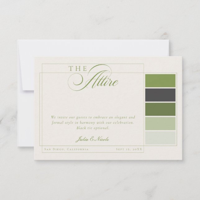 Invitación Código de Vestimenta Formal Caligrafía Marfil Verd (Anverso)