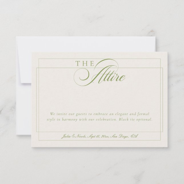 Invitación Código de Vestimenta Formal Caligrafía Marfil Verd (Anverso)