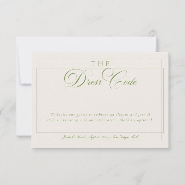 Invitación Código de Vestimenta Formal Caligrafía Marfil Verd (Anverso)