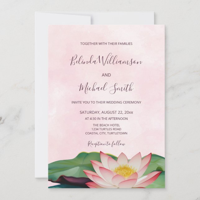 Invitación Código OR | Boda de flores de Lotus (Anverso)