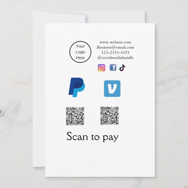 Invitación Código Q R barrido PayPal venmo pay add social med (Anverso)