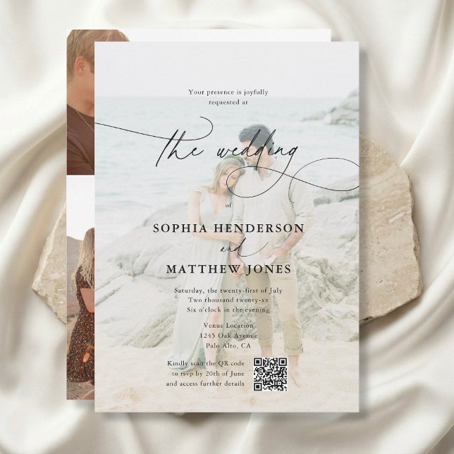 Invitación Código QR 5 Foto Script Caprichoso Elegante Boda (Subido por el creador)